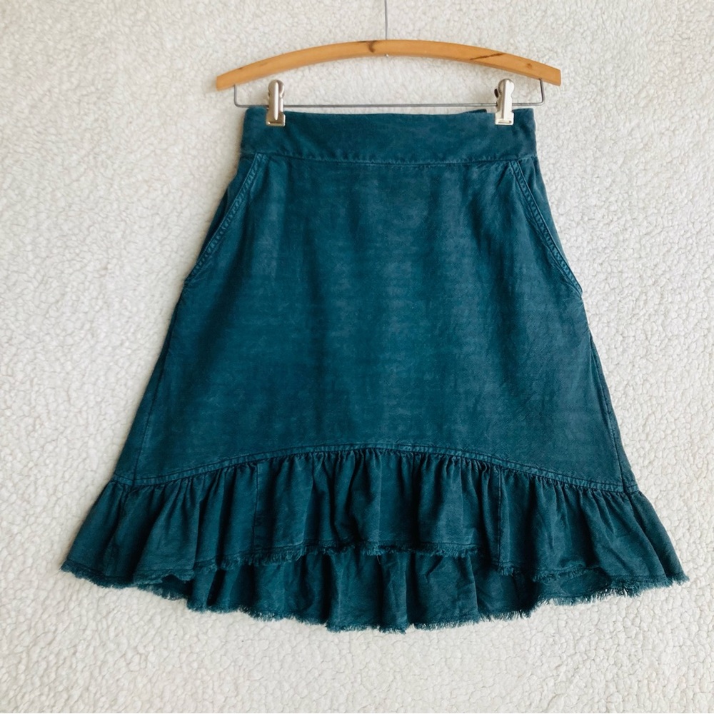 Anthropologie Pilcro Women’s teal Amora Ruffled Mini Skirt, Sz M - Picture 3 of 15
